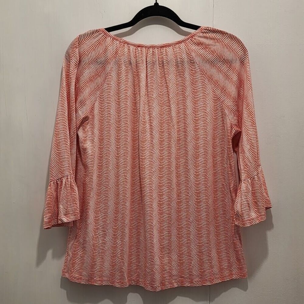 Michael Kors Womens Peach & White 3/4‎ Sleeve Striped Blouse Shirt Size Medium - Picture 5 of 7